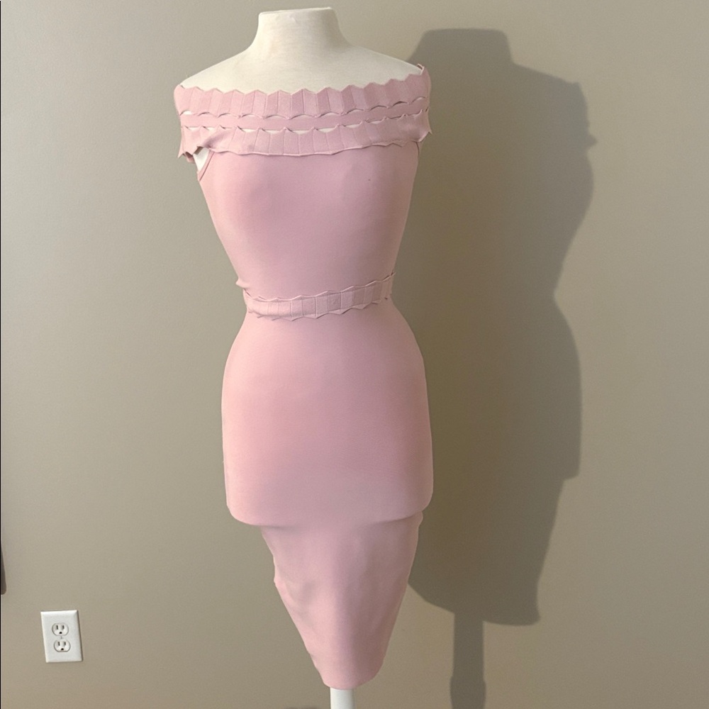 12th Tribe Pink Off-Shoulder Midi Dress